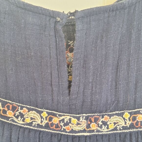 Max Studio Embroidered Sleeveless Dress Pockets Tiered Cotton Gauze XS Navy Blue - Picture 16 of 16